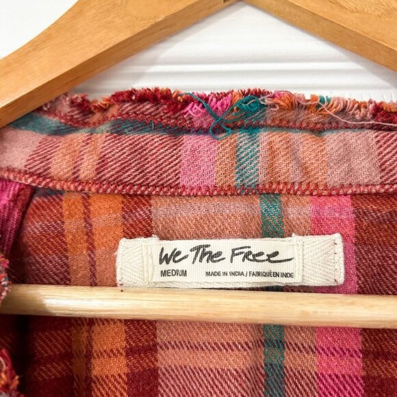 Free People We The Free Summer Daydream Plaid Button Up Shirt Berry Oversized M - Picture 5 of 9